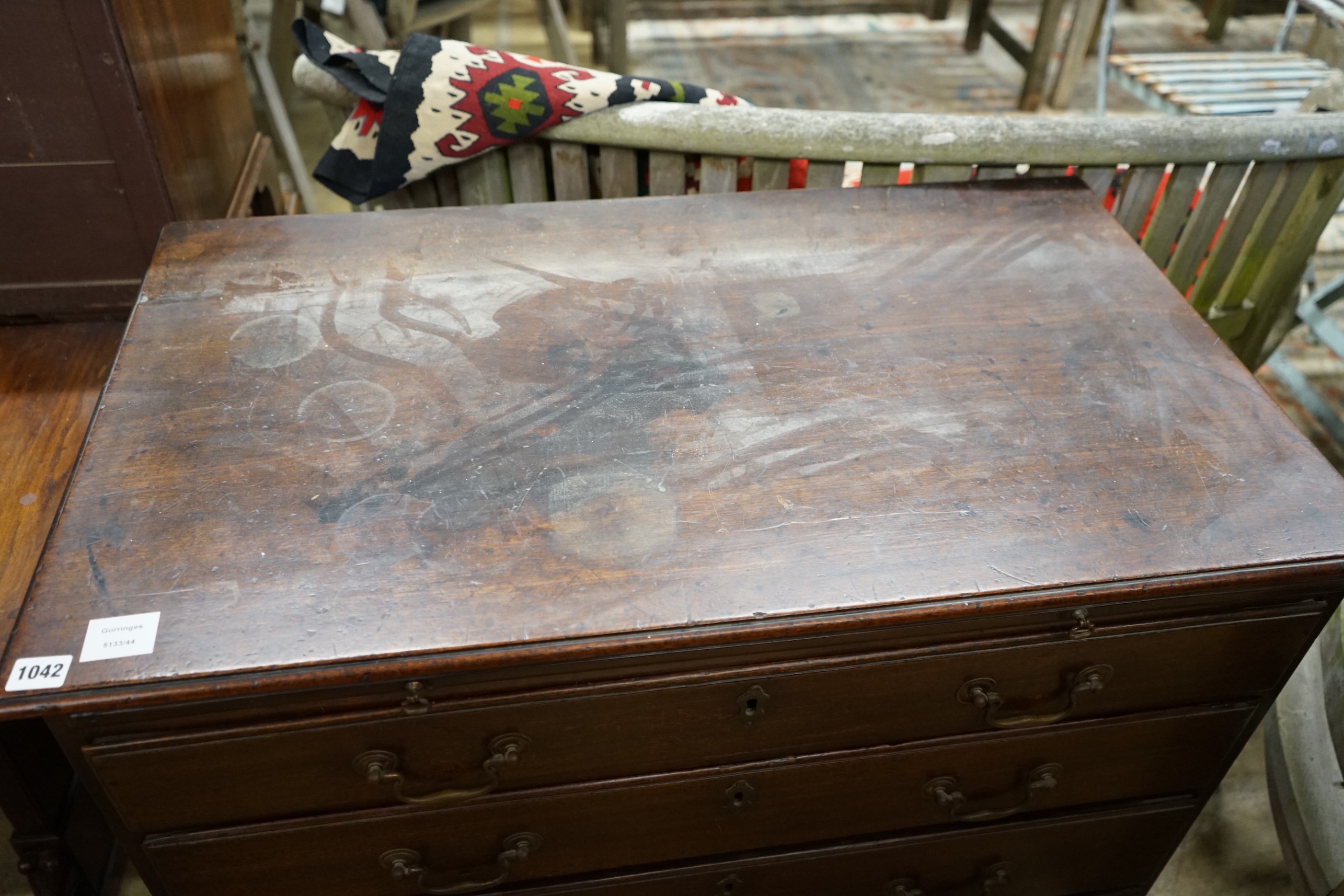 A George III mahogany four drawer chest, fitted slide, width 91cm, depth 53cm, height 80cm